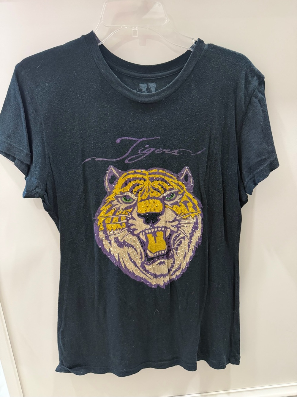 Black Tigers Graphic Tee with Yellow & Purple Tiger Motif